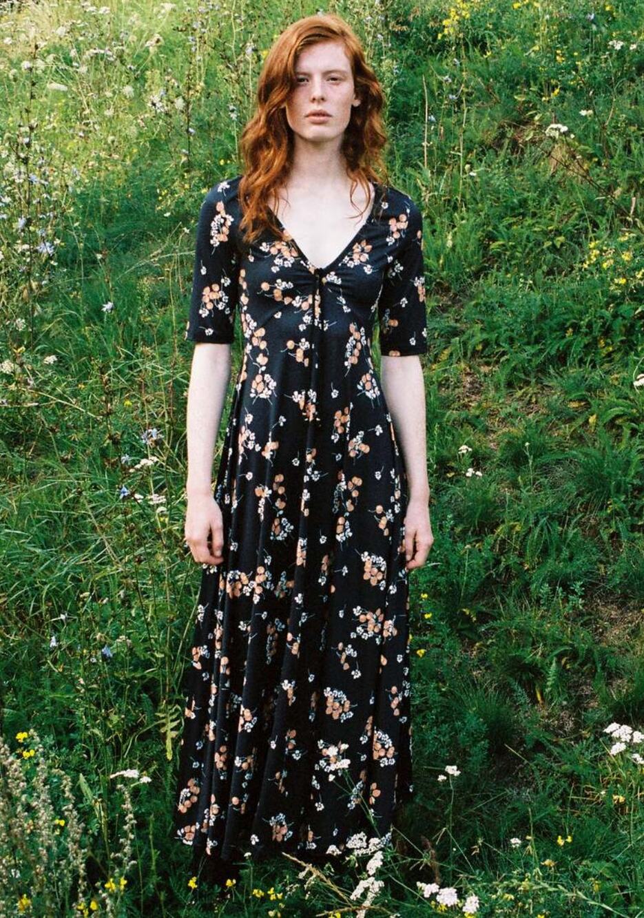 Sea New York Cerise Fruit Floral Print Short Sleeve Maxi Dress Women's Size L